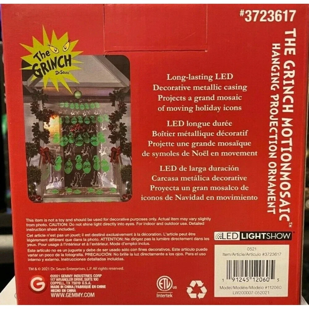 Gemmy‎ LightShow Grinch Swirling Multi Color Christmas Indoor Light Projector